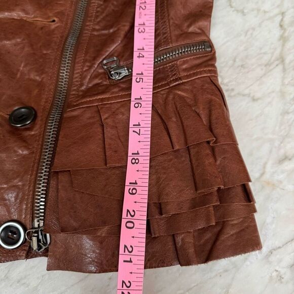 3.1 Phillip Lim Lambskin soft Leather Ruffled Cognac Zip Up Jacket silk lining 4 - Picture 13 of 16